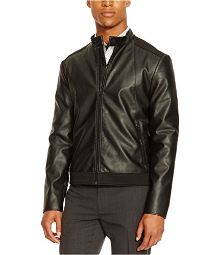 ケネスコール リアクション レザーカーコート レザージャケット Kenneth Cole REACTION Men's Pleather/Neoprene Moto, Black Combo, X